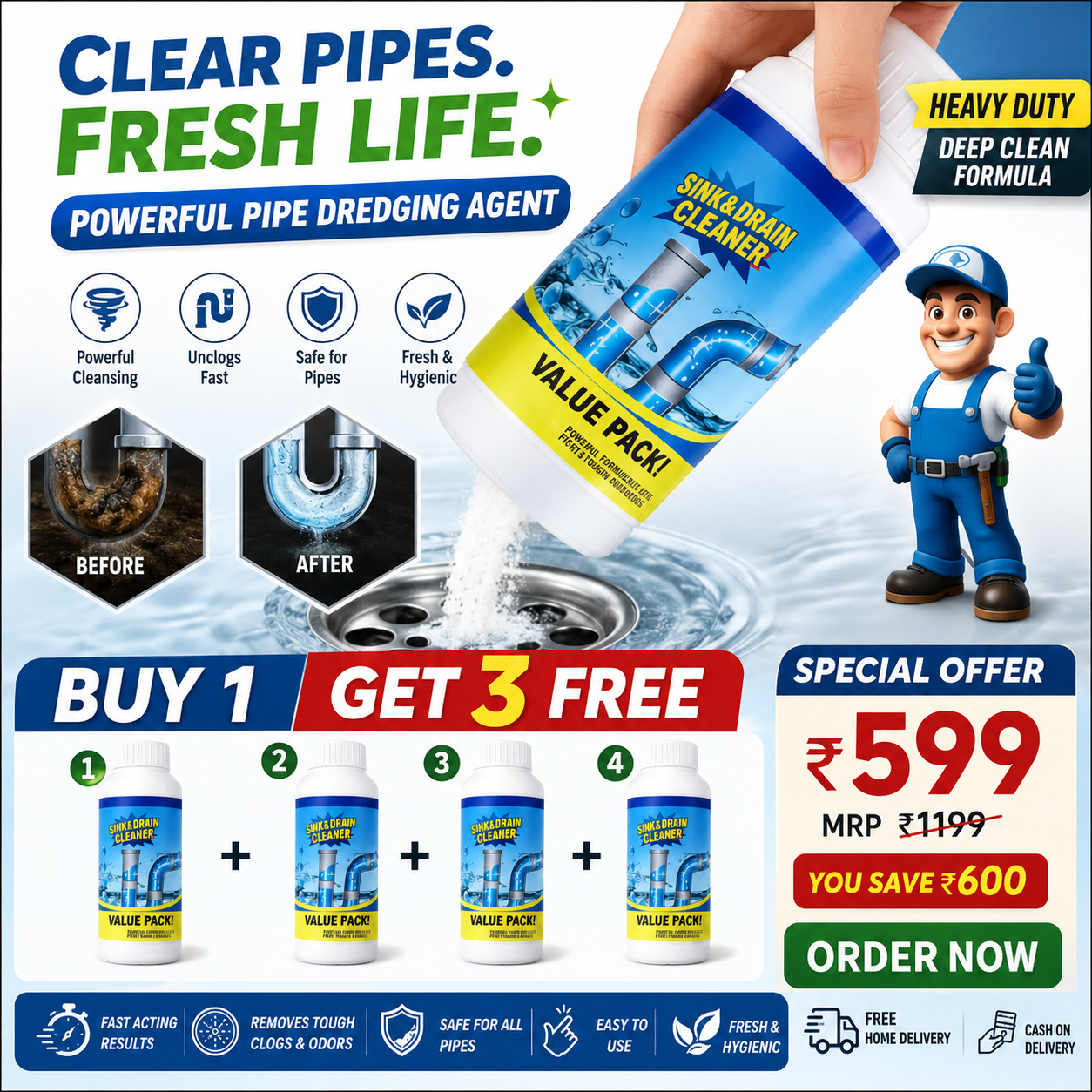 Powerful Drain & Sink Cleaner | Buy 1 Get 3 FREE 🔥