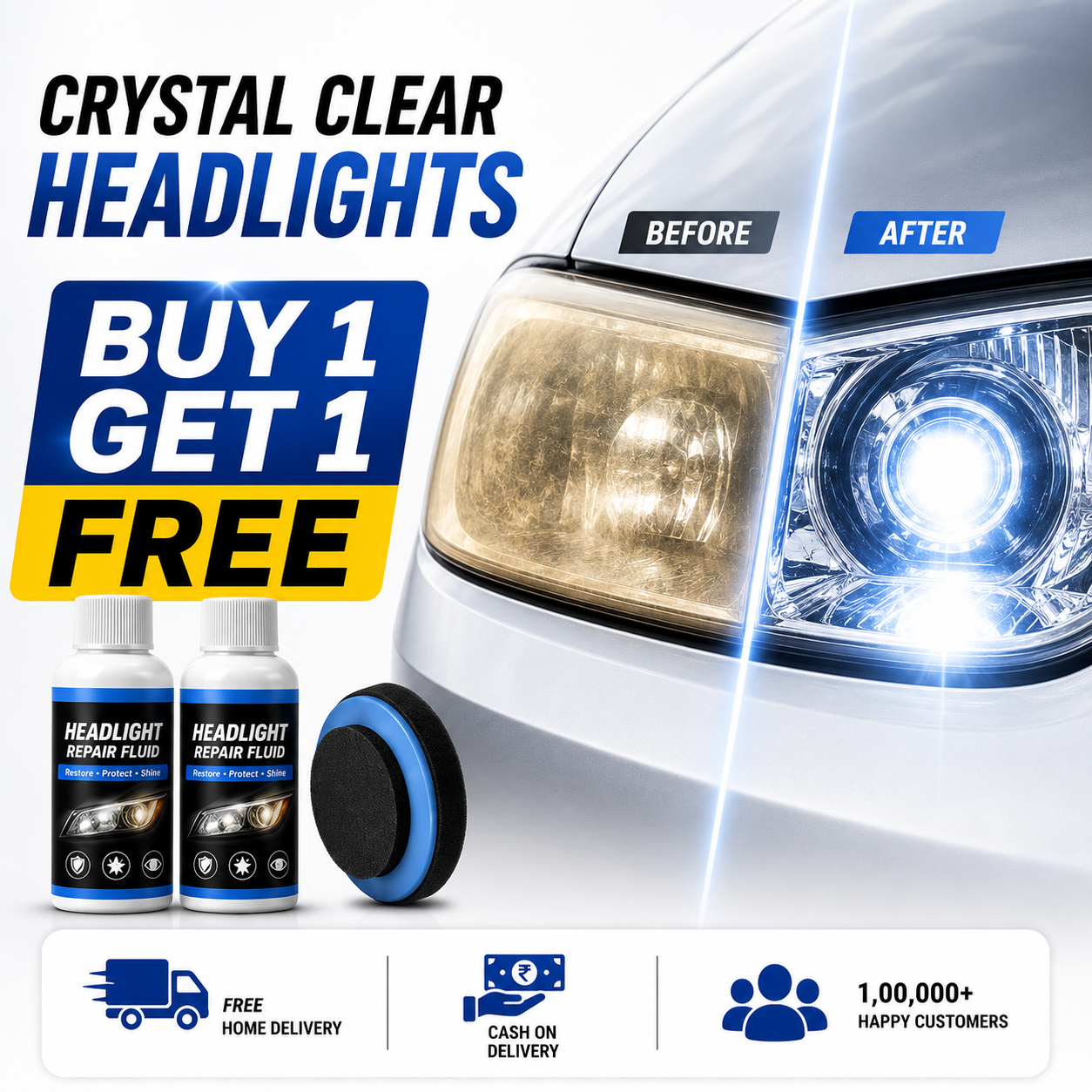 Car Headlight Repair & Scratch Remover | Buy 1 Get 1 Free 🎊